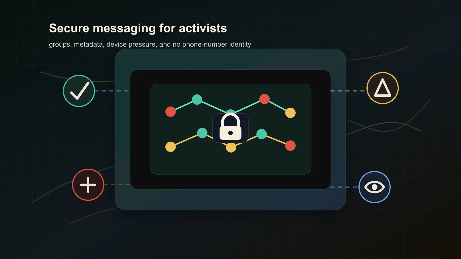 Encrypted protest coordination map with organizer nodes, safe routes, and minimized metadata.